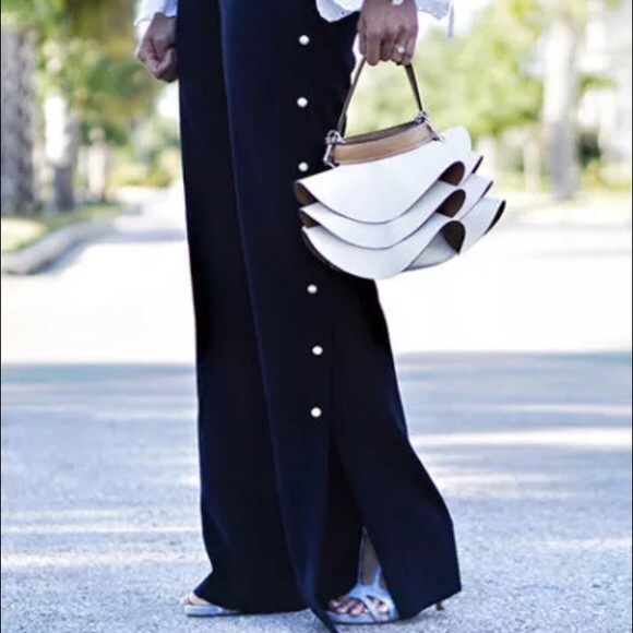 NWT Zara Navy Blue Pearl Slit Trousers Pants - Picture 2 of 8